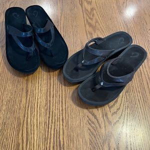 Women 8 olukai Ohana platform wedge waterproof sandal beach shoe Black pair only